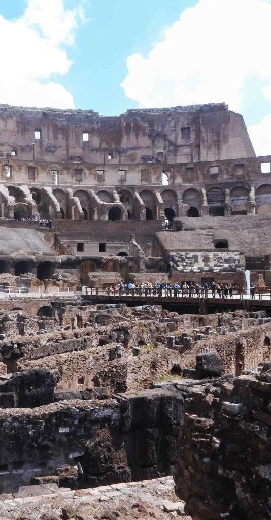 Inside view of the Colosseum in Rome. Showing part of the arena and the underground.