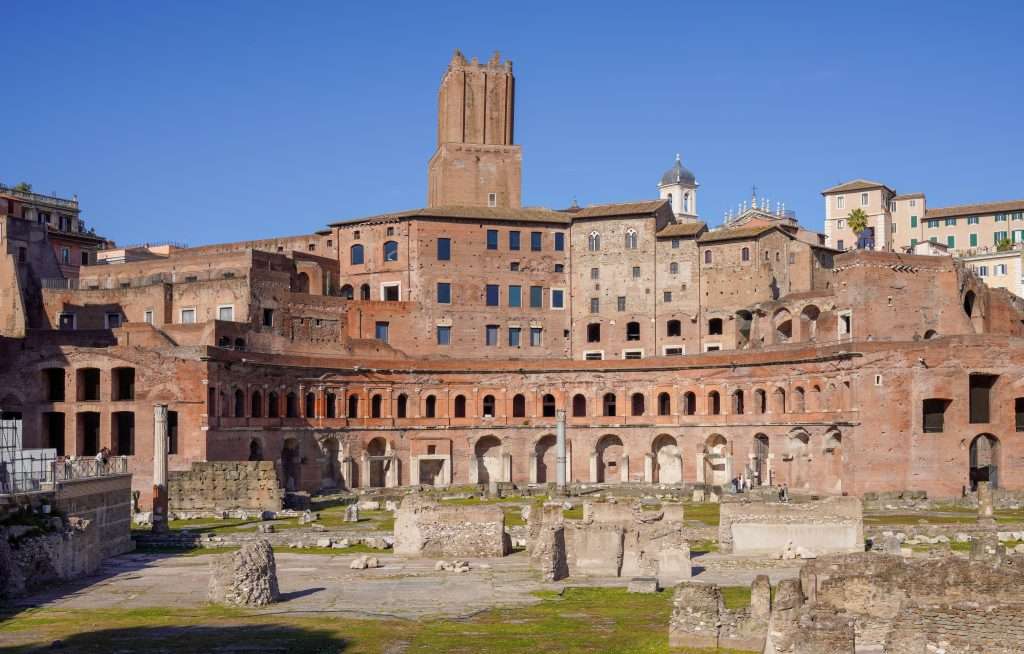 Trajan Forum, with Basilica Ulpia in the middle and the Trajan Market in the back.